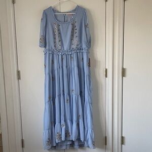 Ivy City Co Blue Embroidered Dress